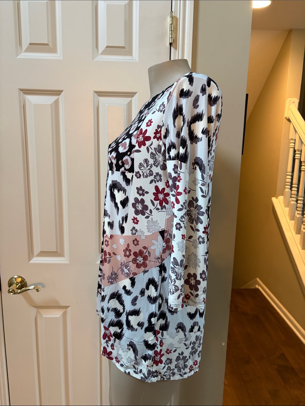 LOGO by Lori Goldstein Black, Blush and White Mixed-Print Tunic, small - Picture 3 of 5